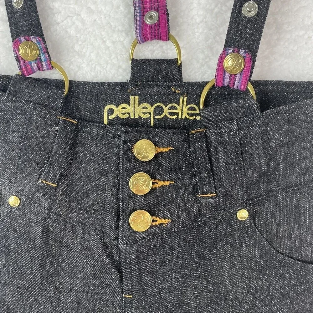 Y2K Pelle Pelle Girls‎ Jeans 10 Black Suspender Embroidered Hip Hop Festival VTG